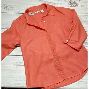 Richard Malcolm Women Orange 100% Irish Linen Blouse Button 1/4 Sleeve | LARGE